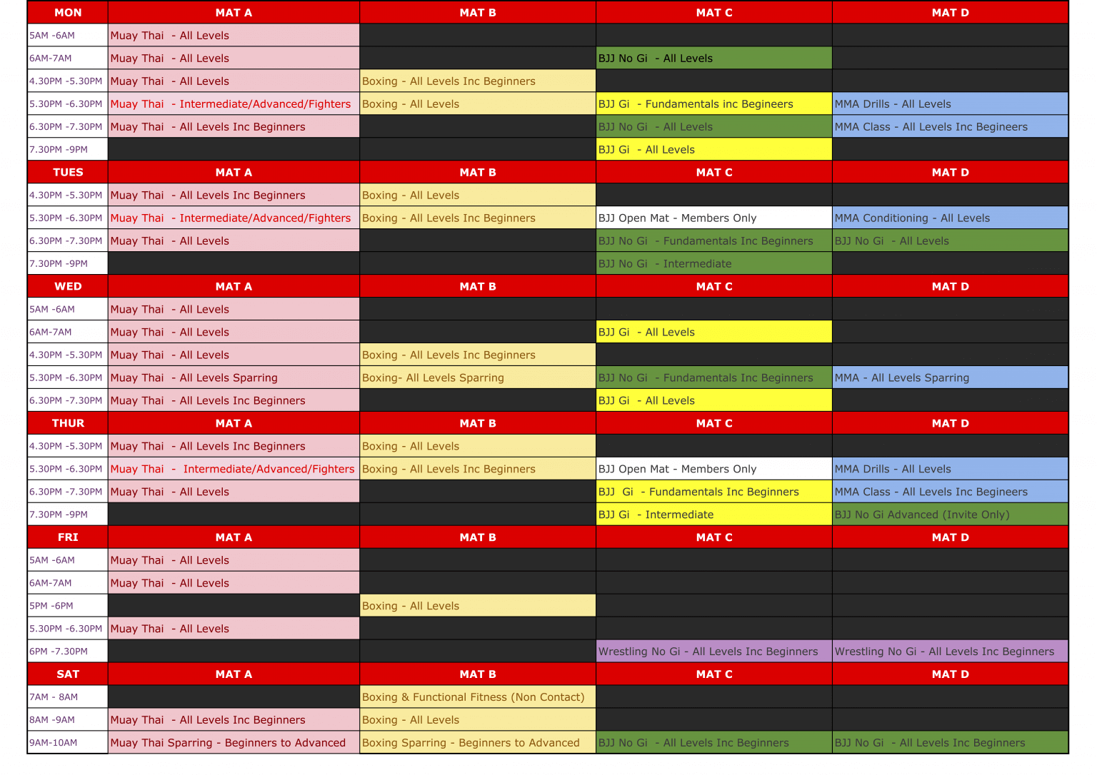 Timetable - The Ironfist Gym